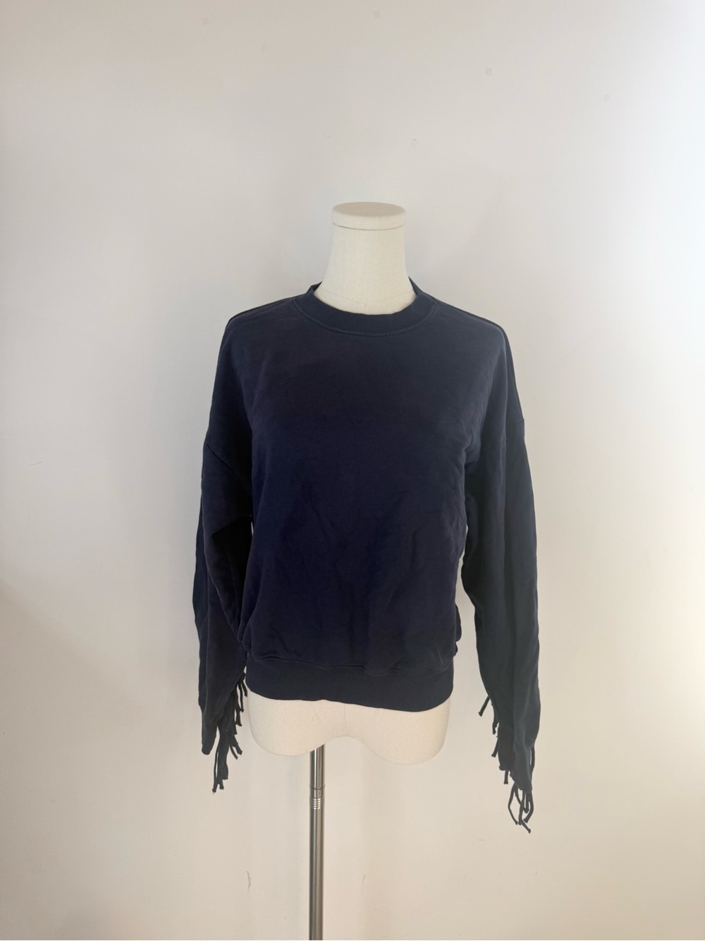 Clare V. Le Drop Fringe Sweatshirt | Navy | Womens Size Small